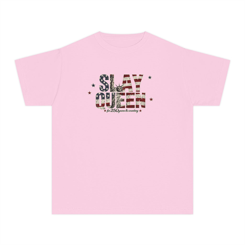 Youth "Slay Queen" Floral Flag T-Shirt