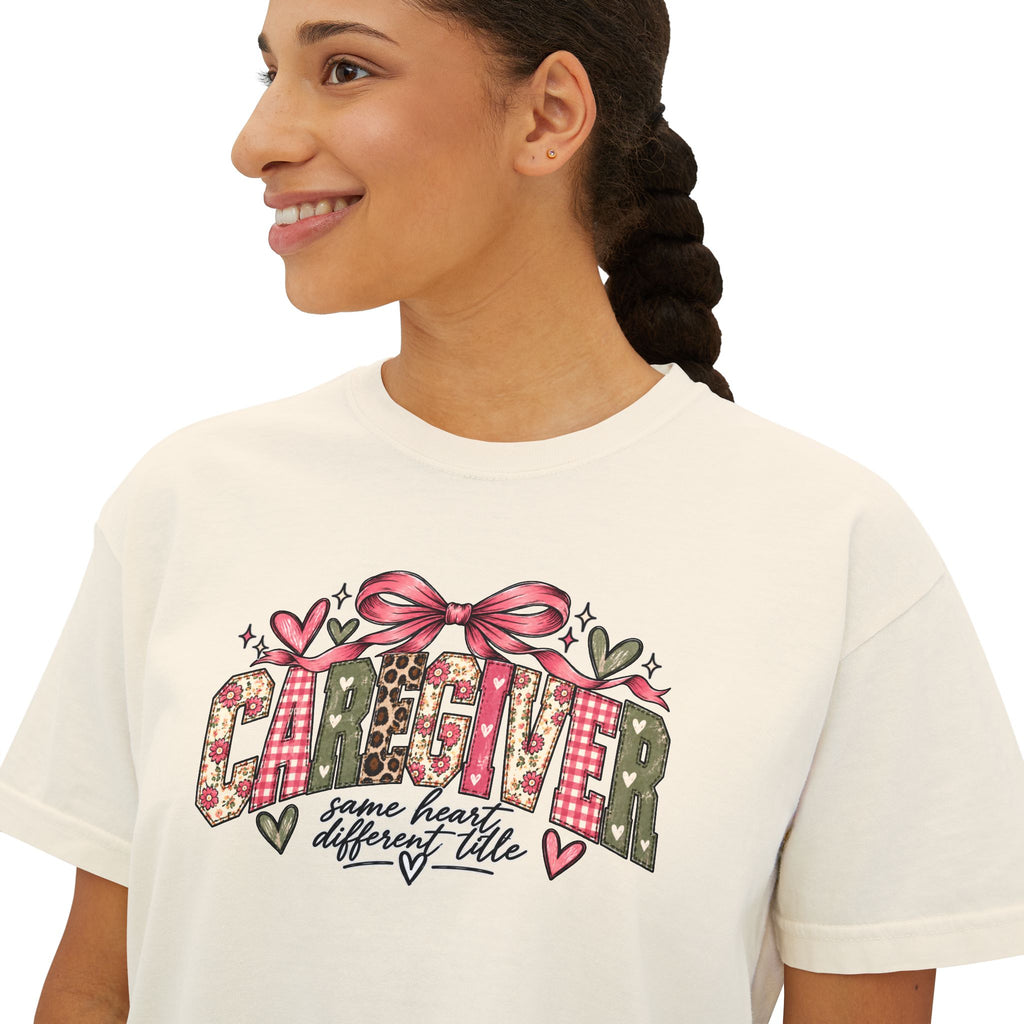 Caregiver — Same Heart, Different Title | Comfort Colors Boxy Tee