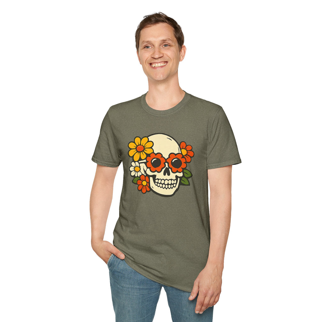 Retro Flower Power Skull T-Shirt — Vintage Floral Skull Tee