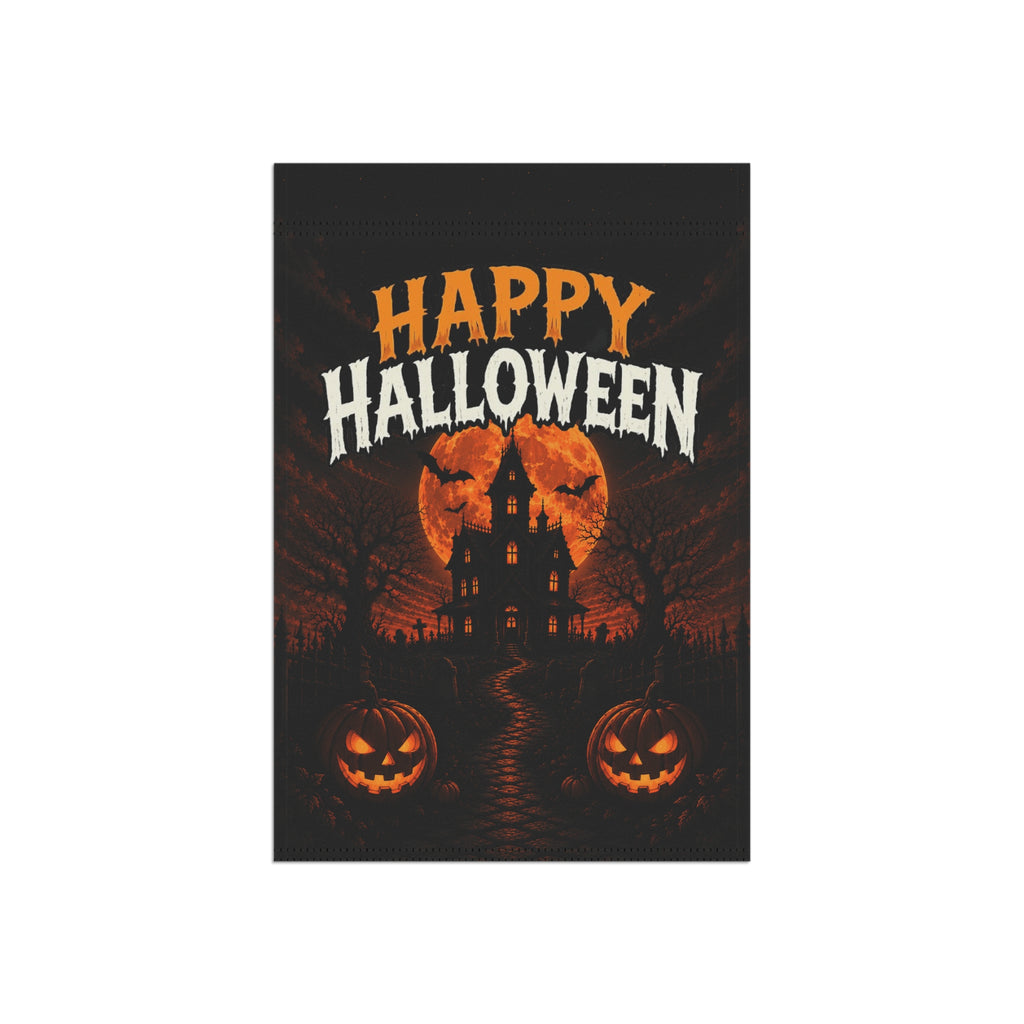 Happy Halloween Garden Flag - Haunted House Pumpkin Yard Banner
