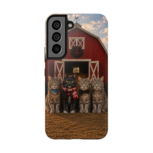 Tough Phone Case — Cozy Barn Cats Design (Festive Plaid & Scarf)