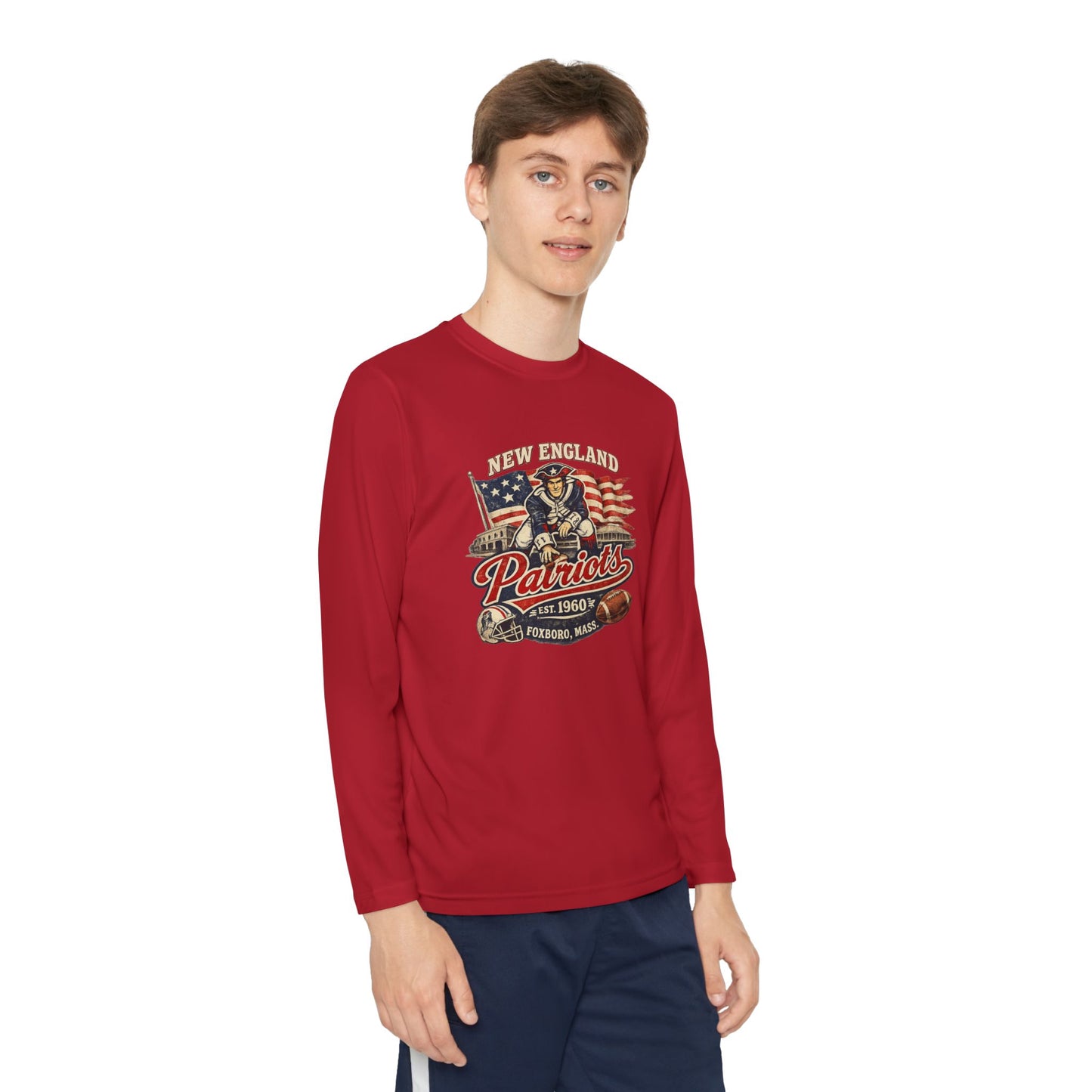 Youth Long Sleeve Patriots Tee – New England Vintage Football Design