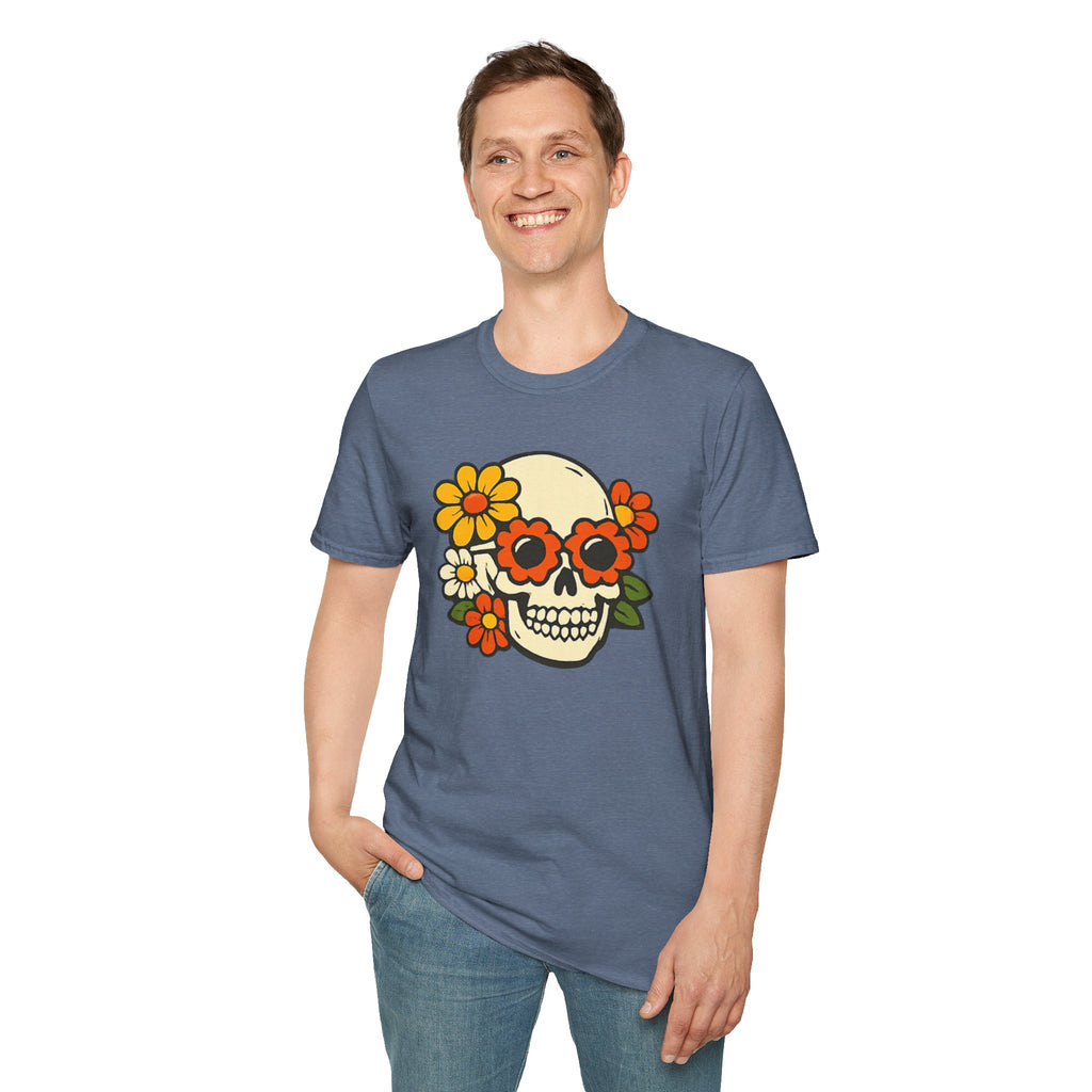 Retro Flower Power Skull T-Shirt — Vintage Floral Skull Tee