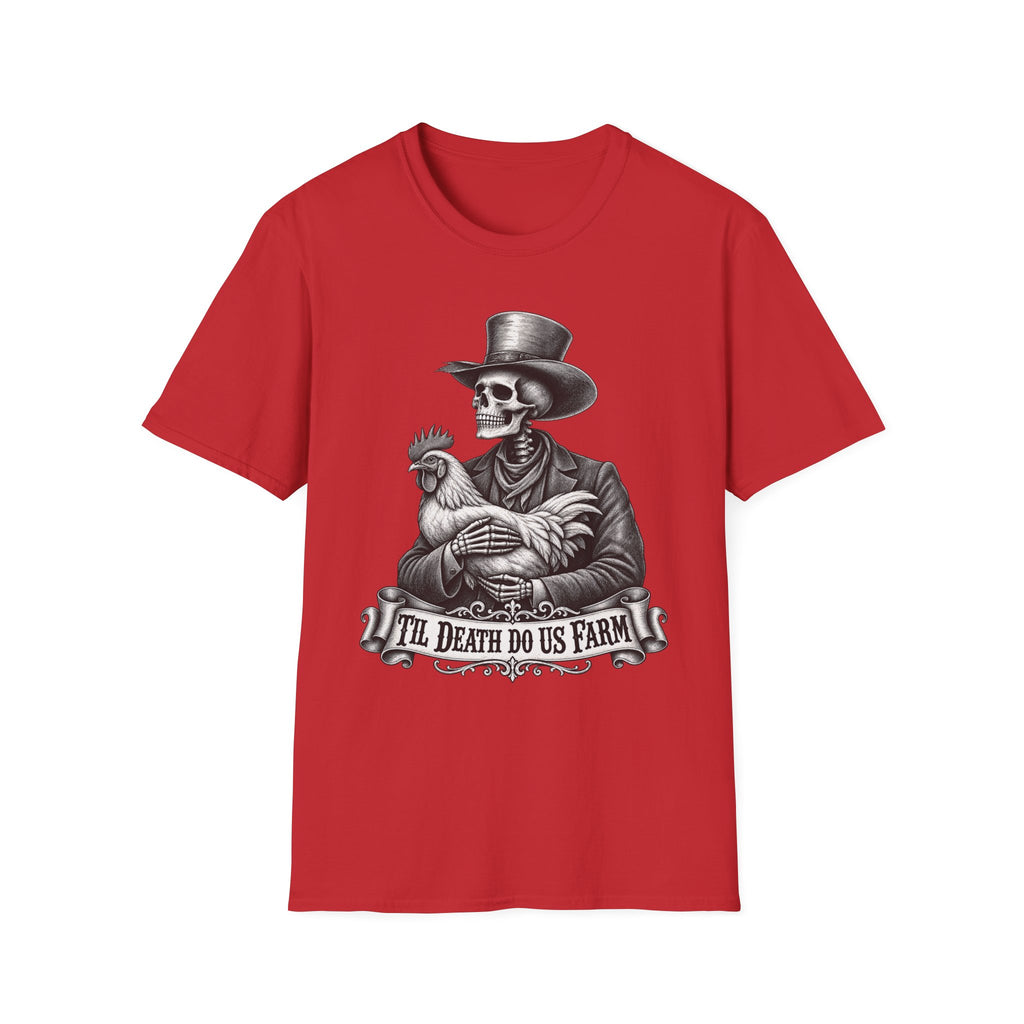 Til Death Do Us Farm – Skeleton & Chicken Funny Farm Tee 💀🐓
