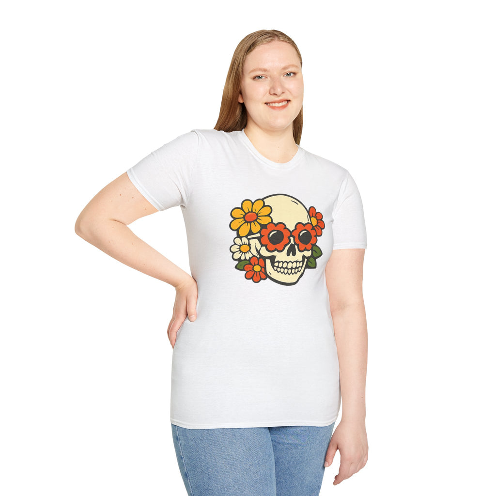 Retro Flower Power Skull T-Shirt — Vintage Floral Skull Tee