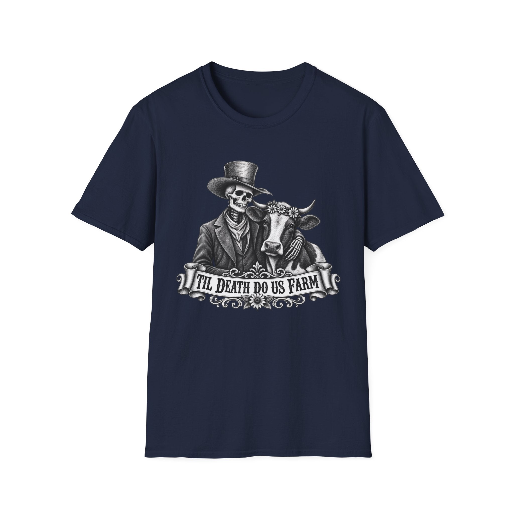 Til Death Do Us Farm – Skeleton & Cow Funny Farm Tee 💀🐄