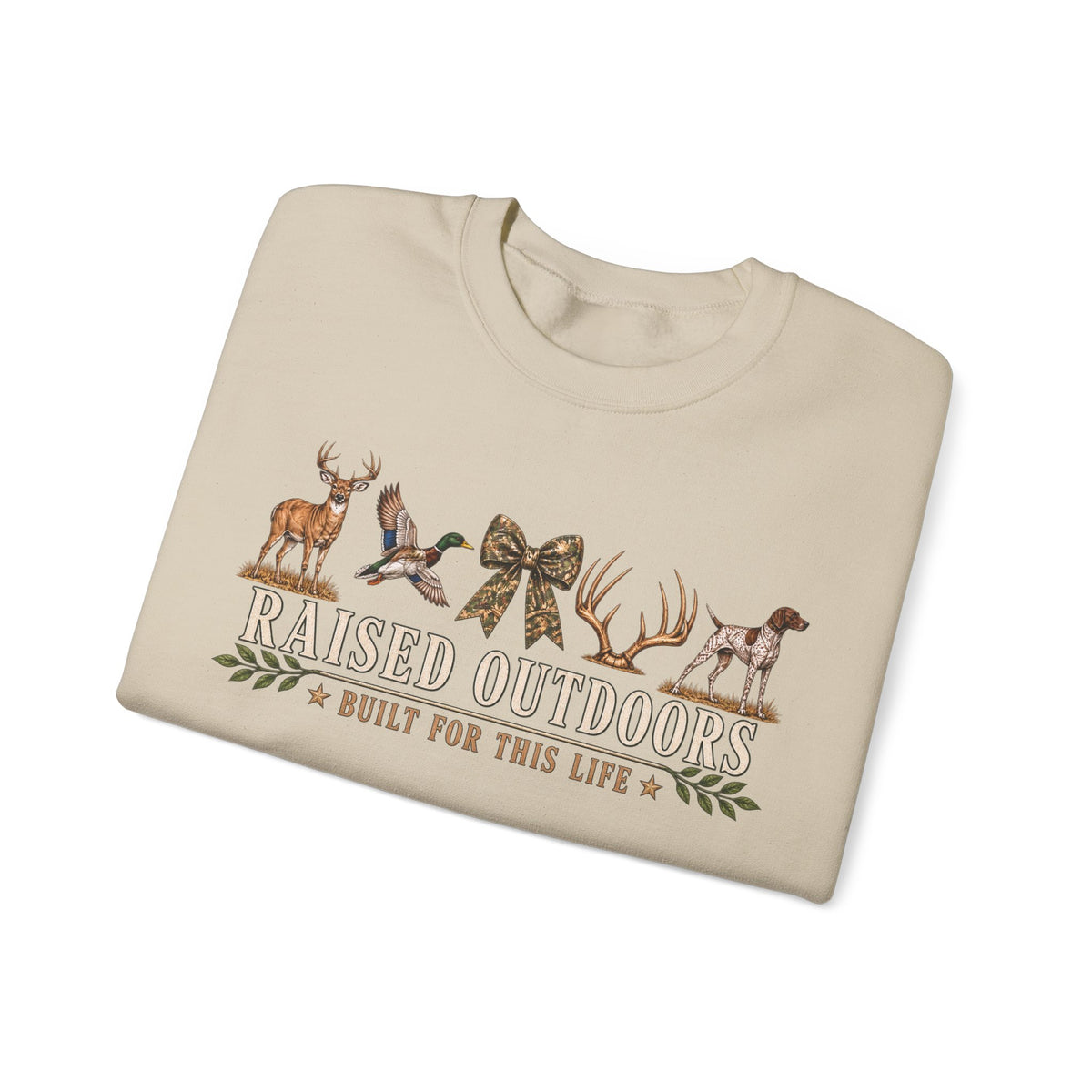 Raised Outdoors Crewneck Sweatshirt — Hunting & Nature Lovers Graphic