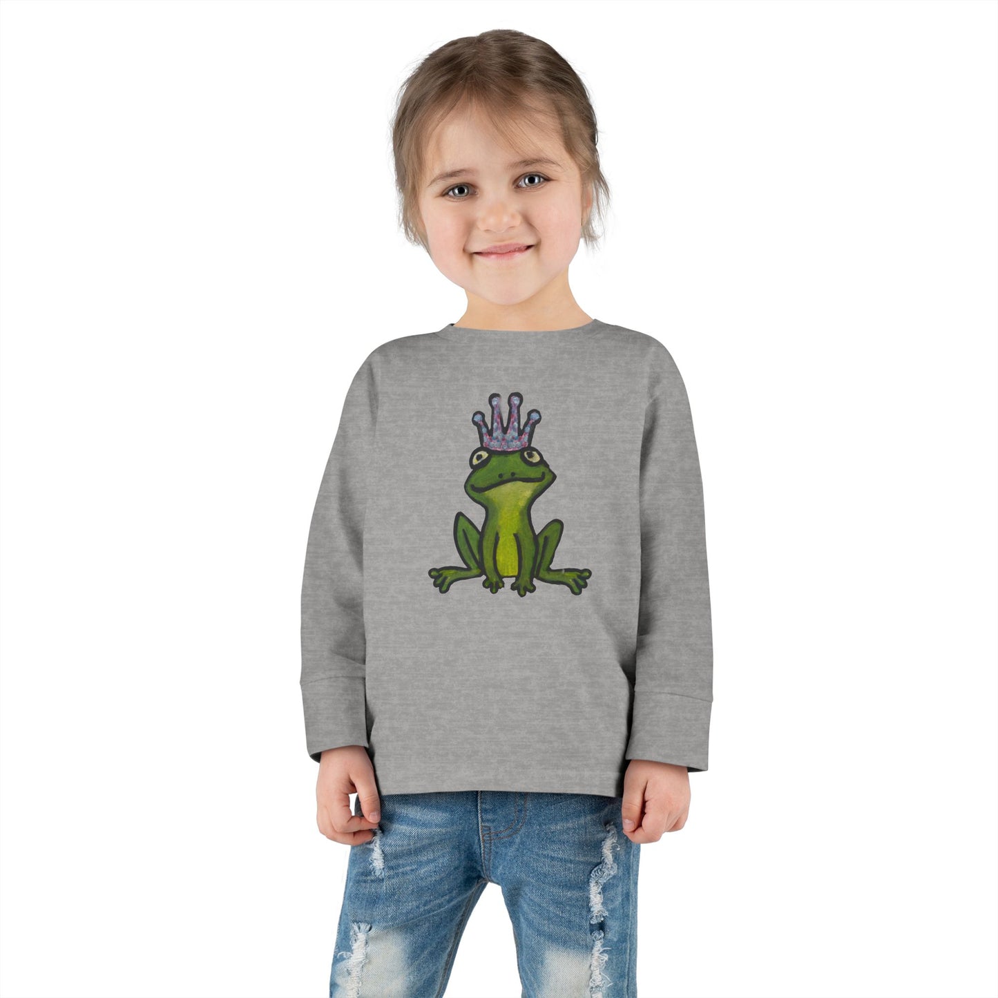 Toddler Long Sleeve Tee - Cute Frog Prince Design
