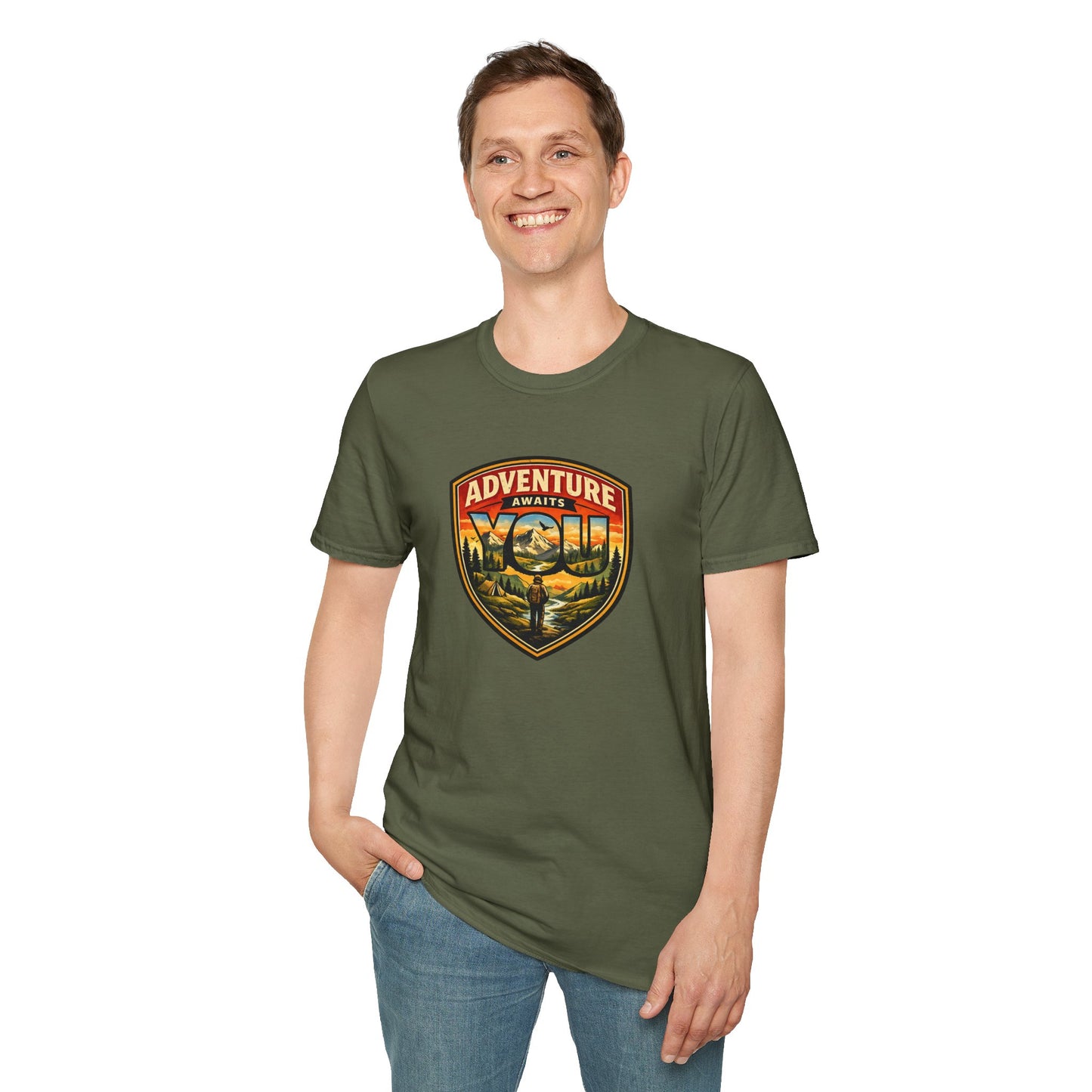 Adventure Awaits You Vintage Mountain Tee | Outdoor Graphic Shirt | Hiking Camping Nature Shirt