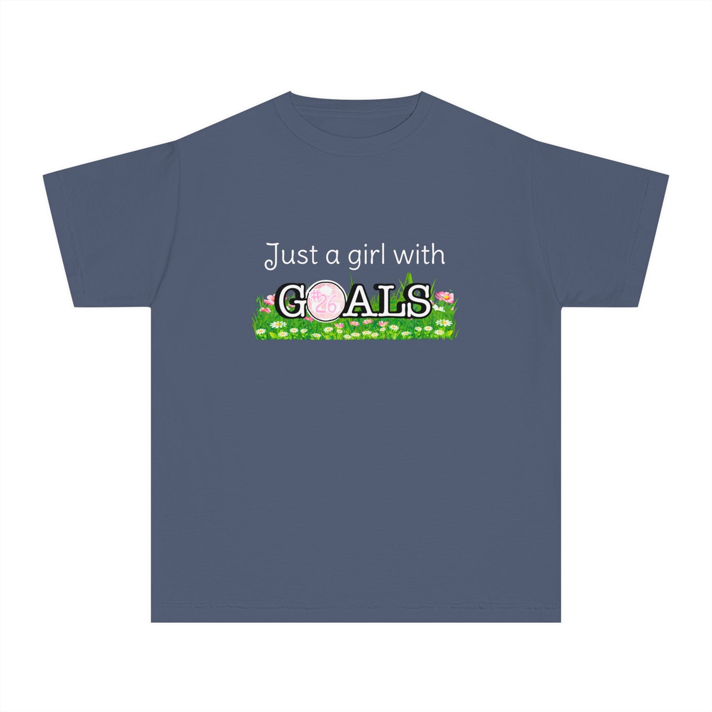 Just a Girl with Goals Youth T-Shirt - Soccer-Themed Tee for Young Athletes