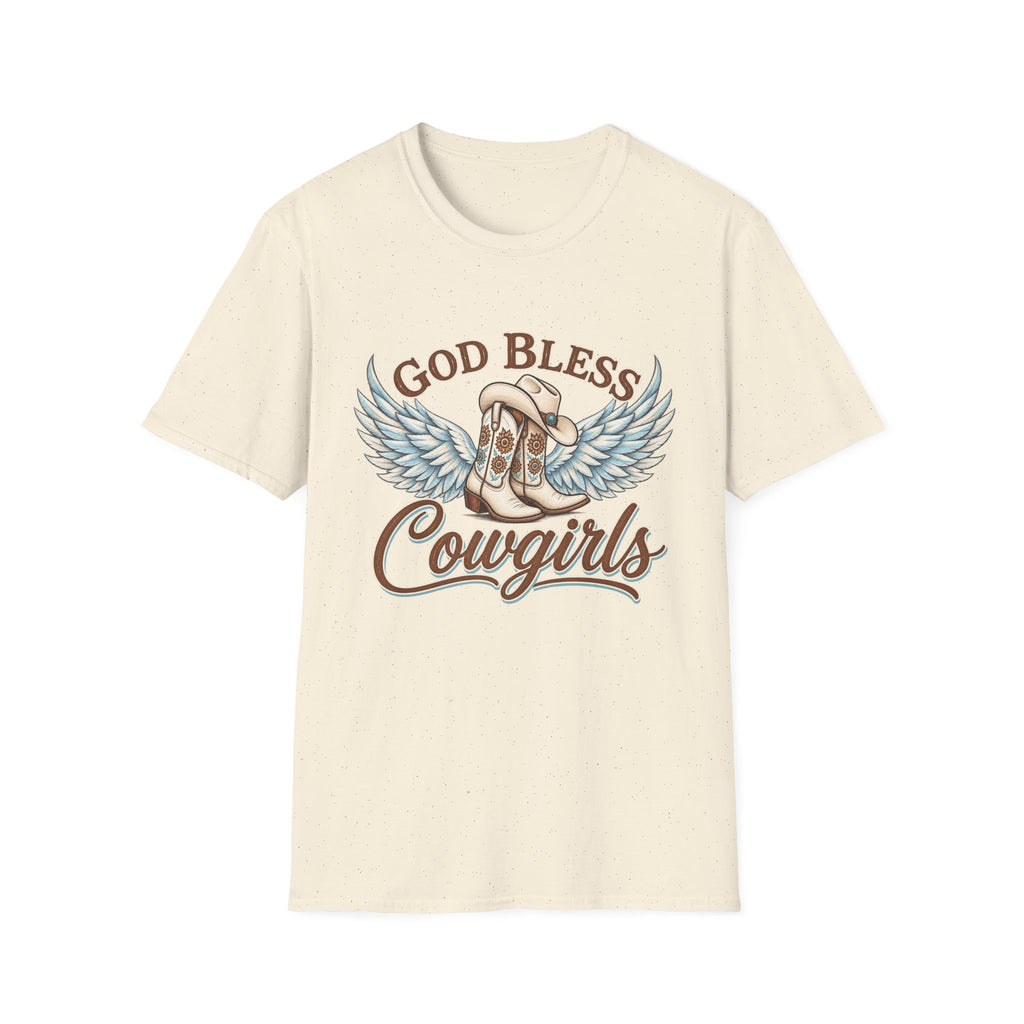 God Bless Cowgirls – Western Angel Wings Graphic Tee