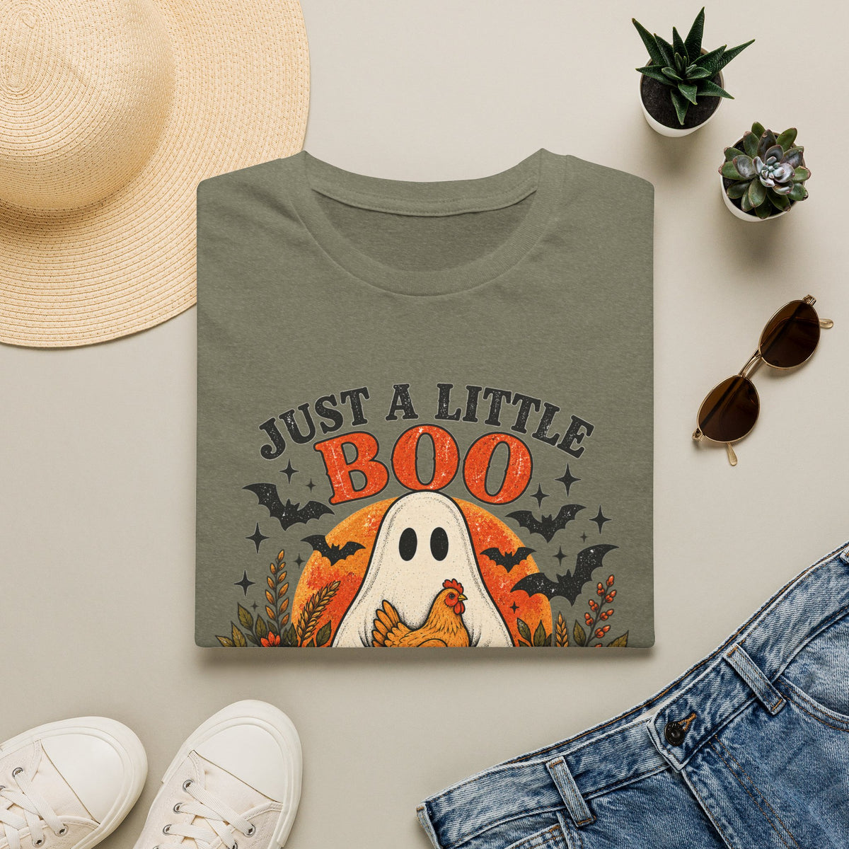 Just a Little Boo, Just a Little Cluck Halloween Chicken Tee