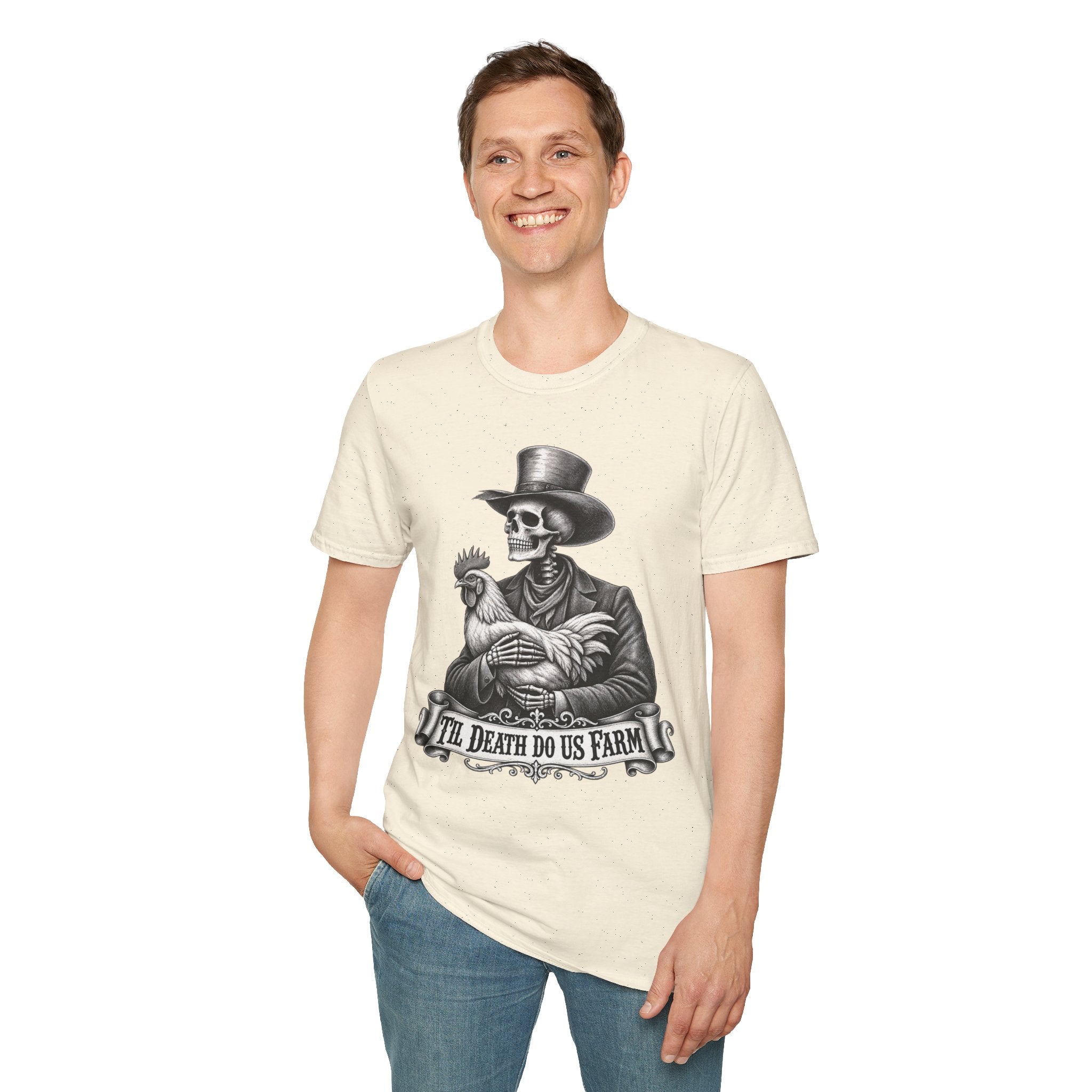 Til Death Do Us Farm – Skeleton & Chicken Funny Farm Tee 💀🐓
