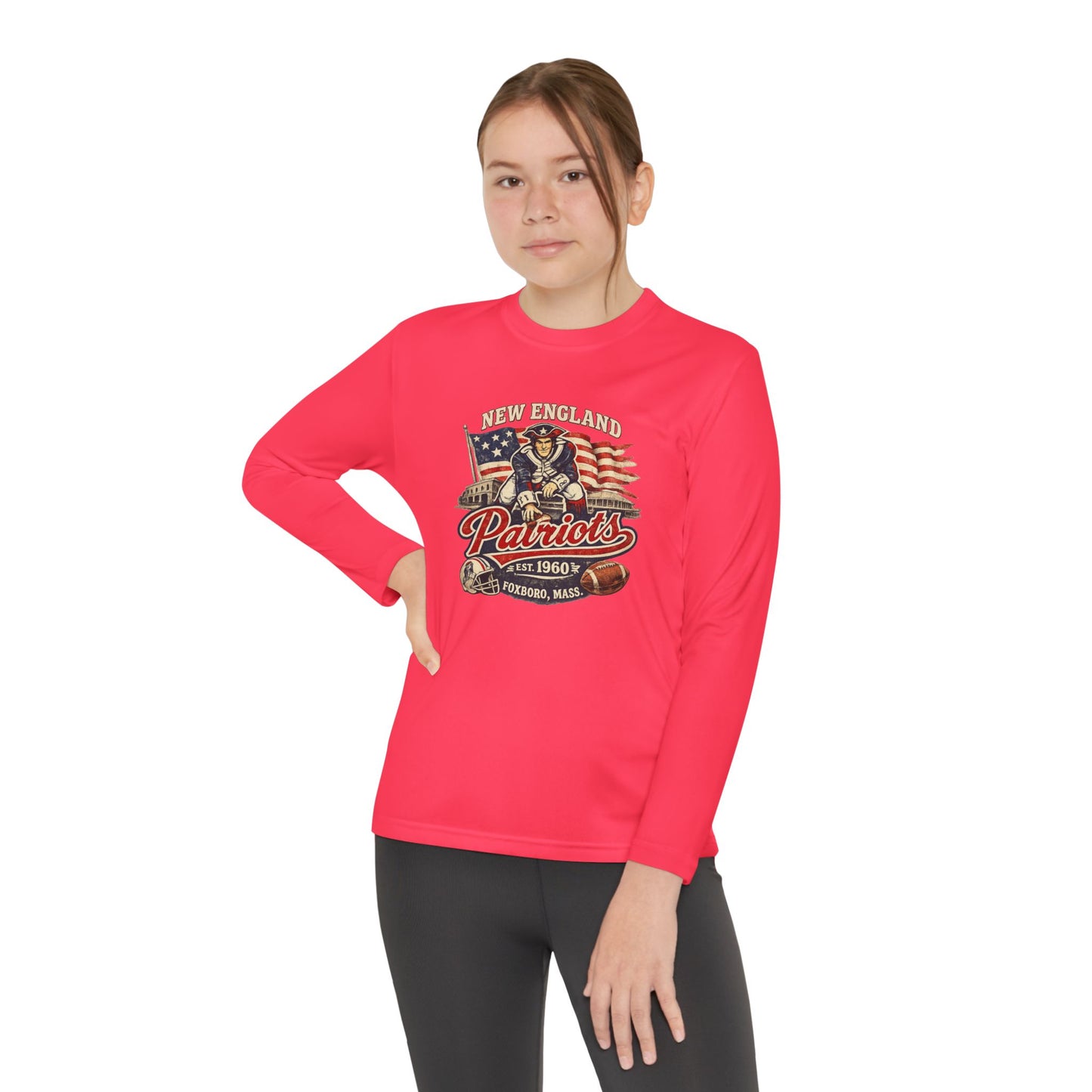 Youth Long Sleeve Patriots Tee – New England Vintage Football Design