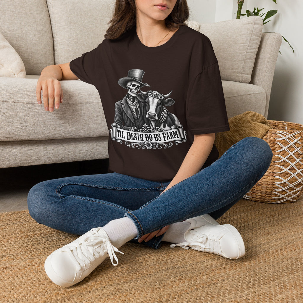 Til Death Do Us Farm – Skeleton & Cow Funny Farm Tee 💀🐄