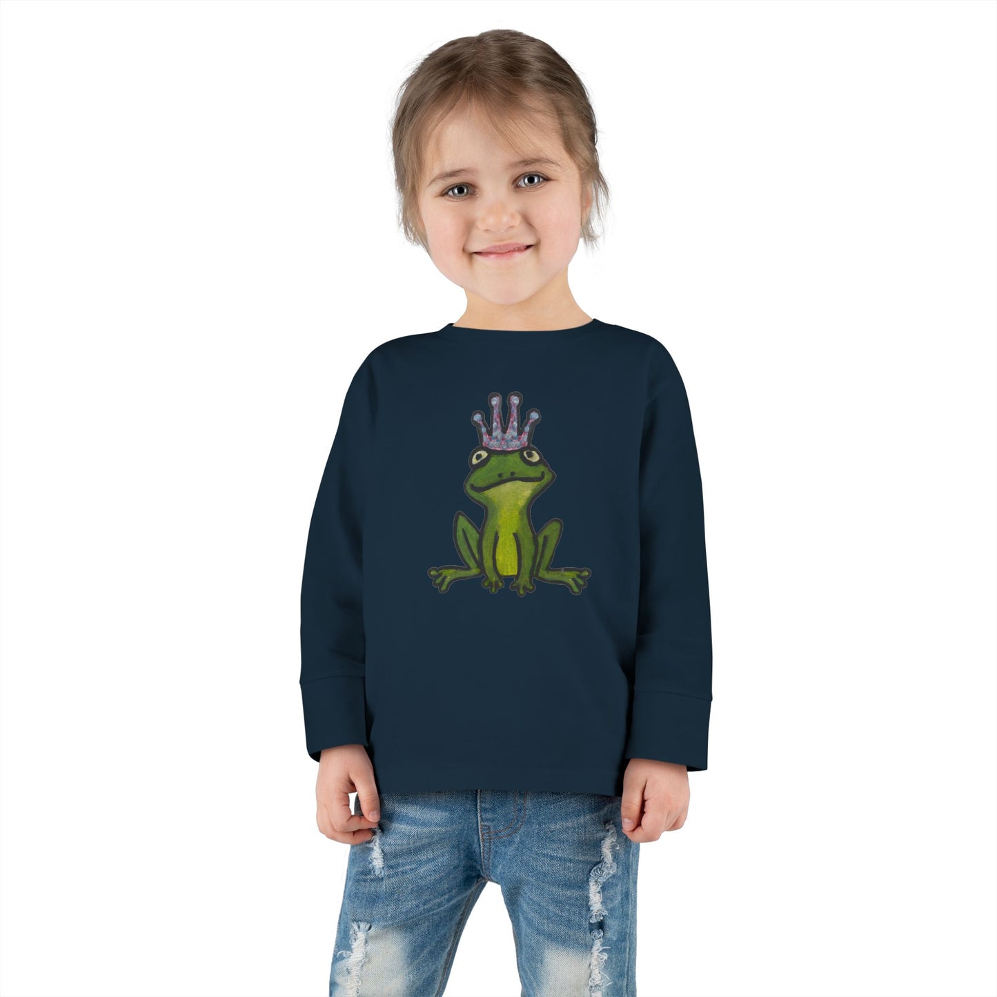 Toddler Long Sleeve Tee - Cute Frog Prince Design