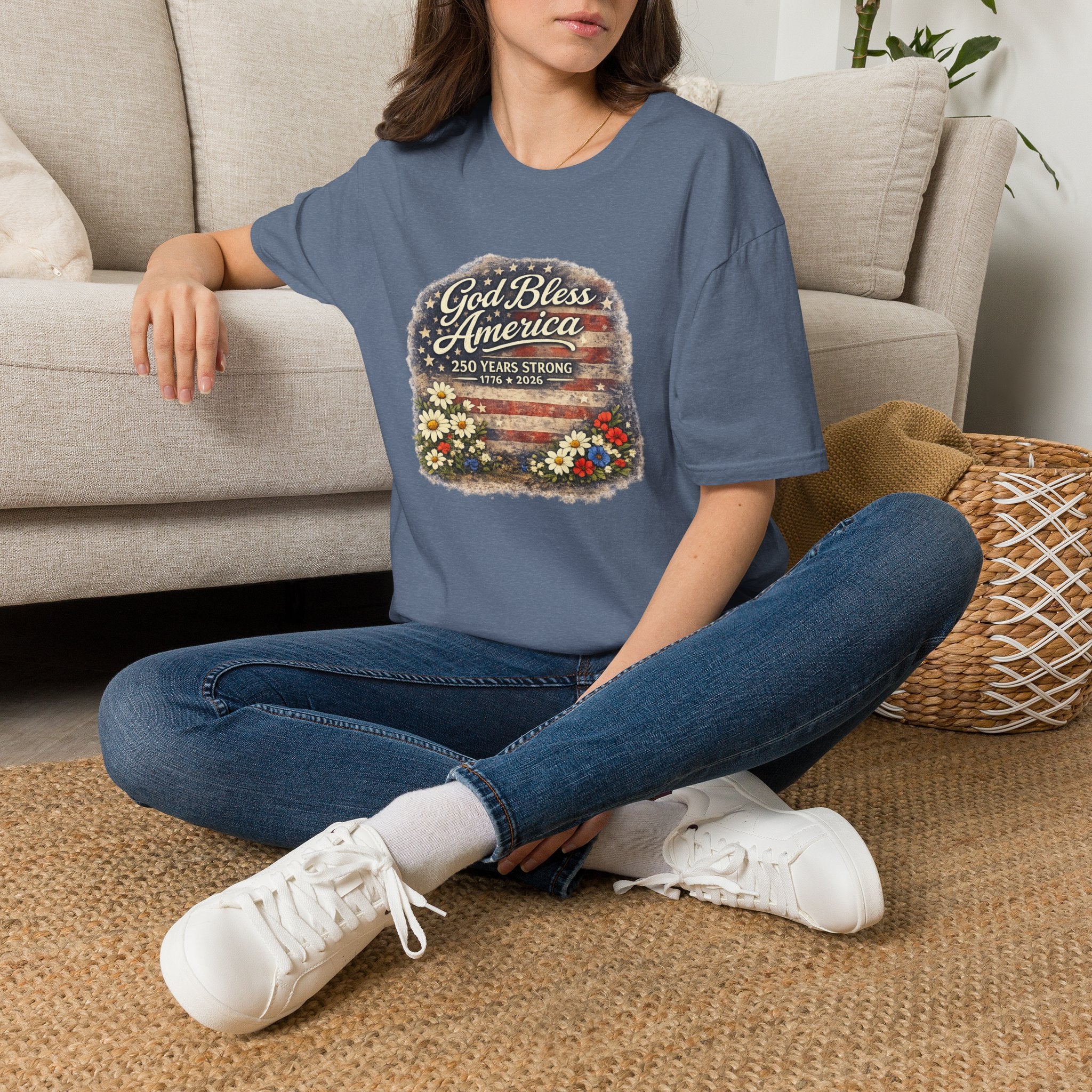 God Bless America 250 Years T-Shirt — Patriotic 1776–2026 Floral Flag Tee