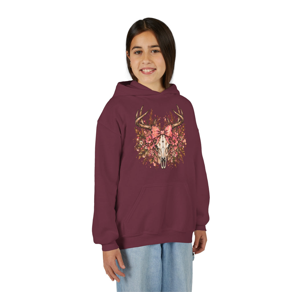 Wildflower Deer Skull Antlers Youth Hoodie