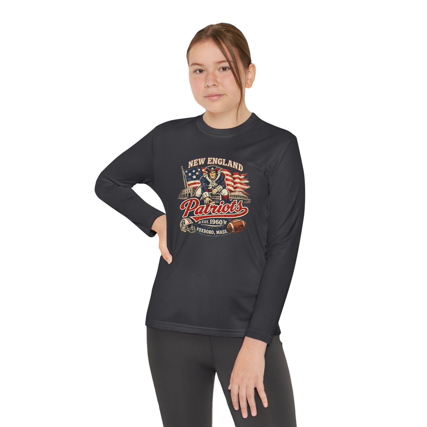 Youth Long Sleeve Patriots Tee – New England Vintage Football Design