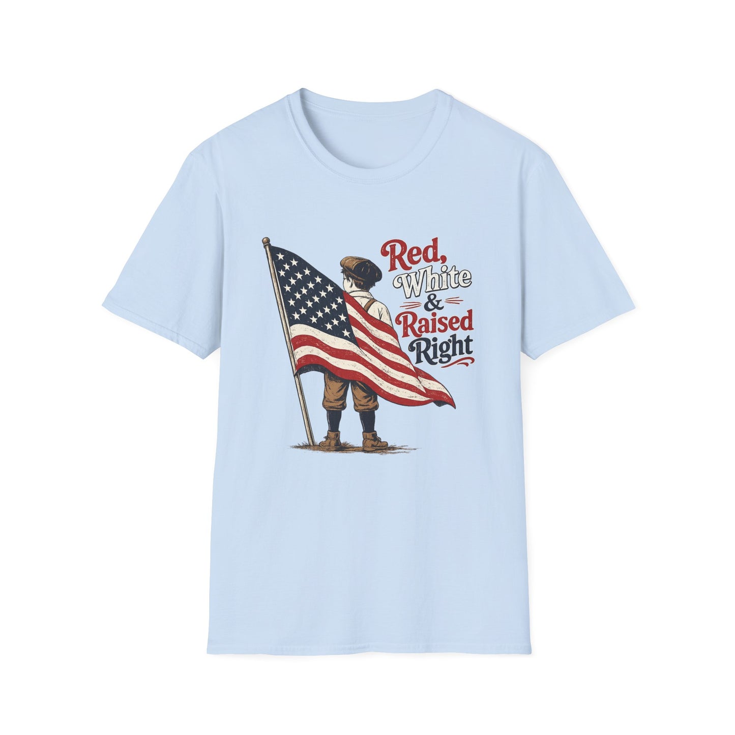 T-Shirt — "Red, White & Raised Right" Patriotic Flag Kids Retro Tee