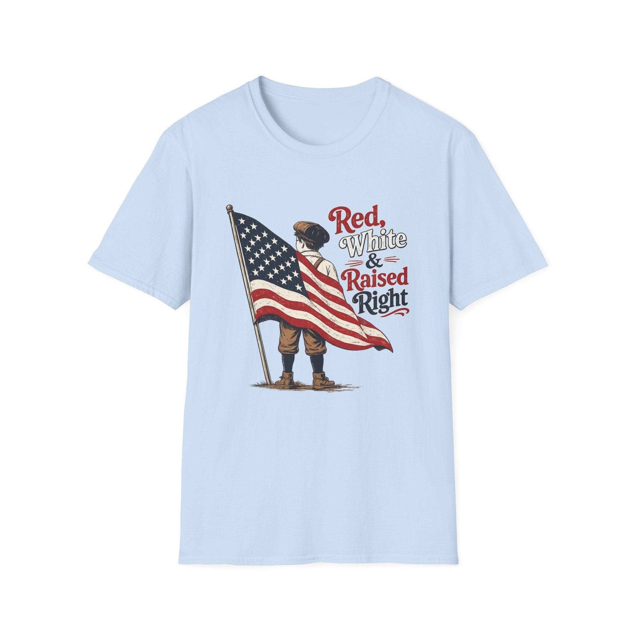 T-Shirt — "Red, White & Raised Right" Patriotic Flag Retro Tee
