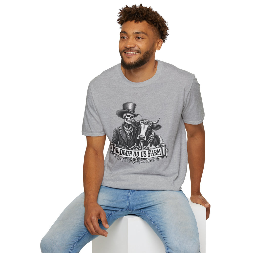 Til Death Do Us Farm – Skeleton & Cow Funny Farm Tee 💀🐄