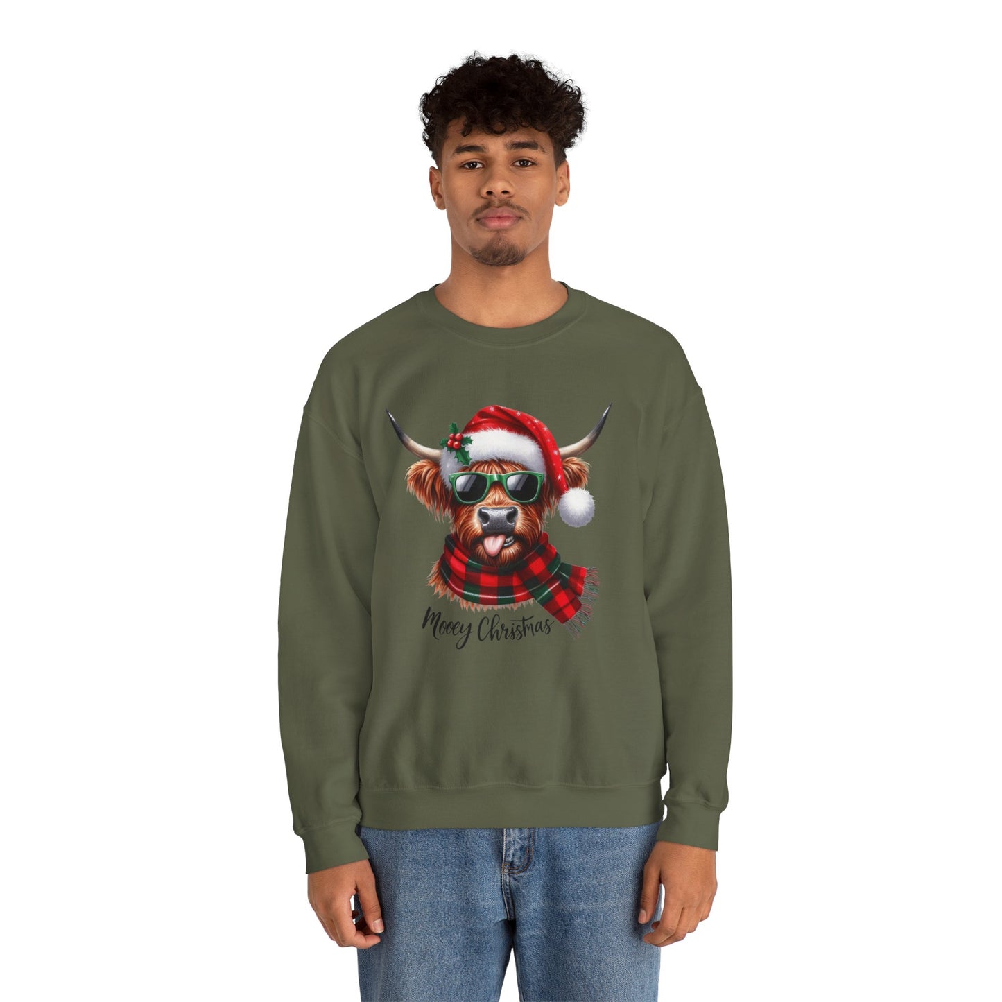 Christmas Highland Cow Sweatshirt – 'Mooey Christmas' Holiday Crewneck