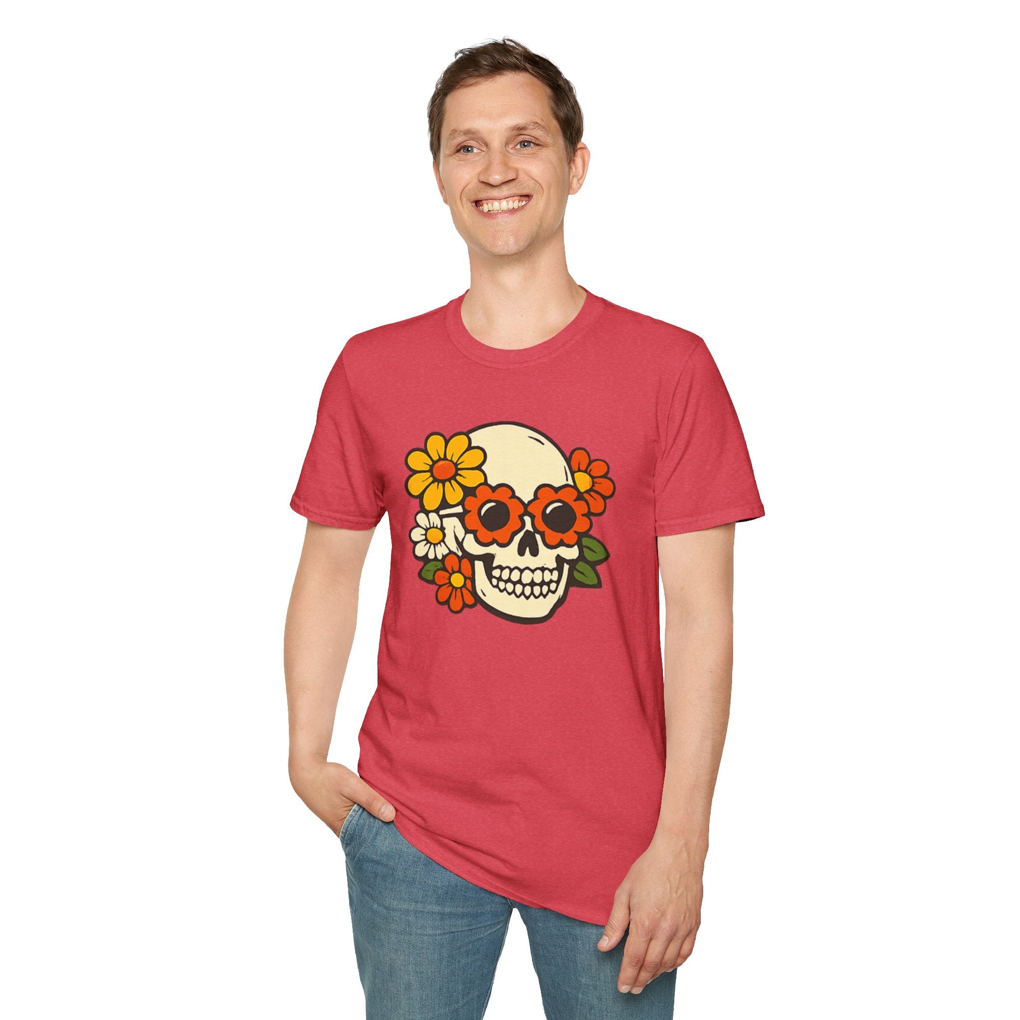 Retro Flower Power Skull T-Shirt — Vintage Floral Skull Tee