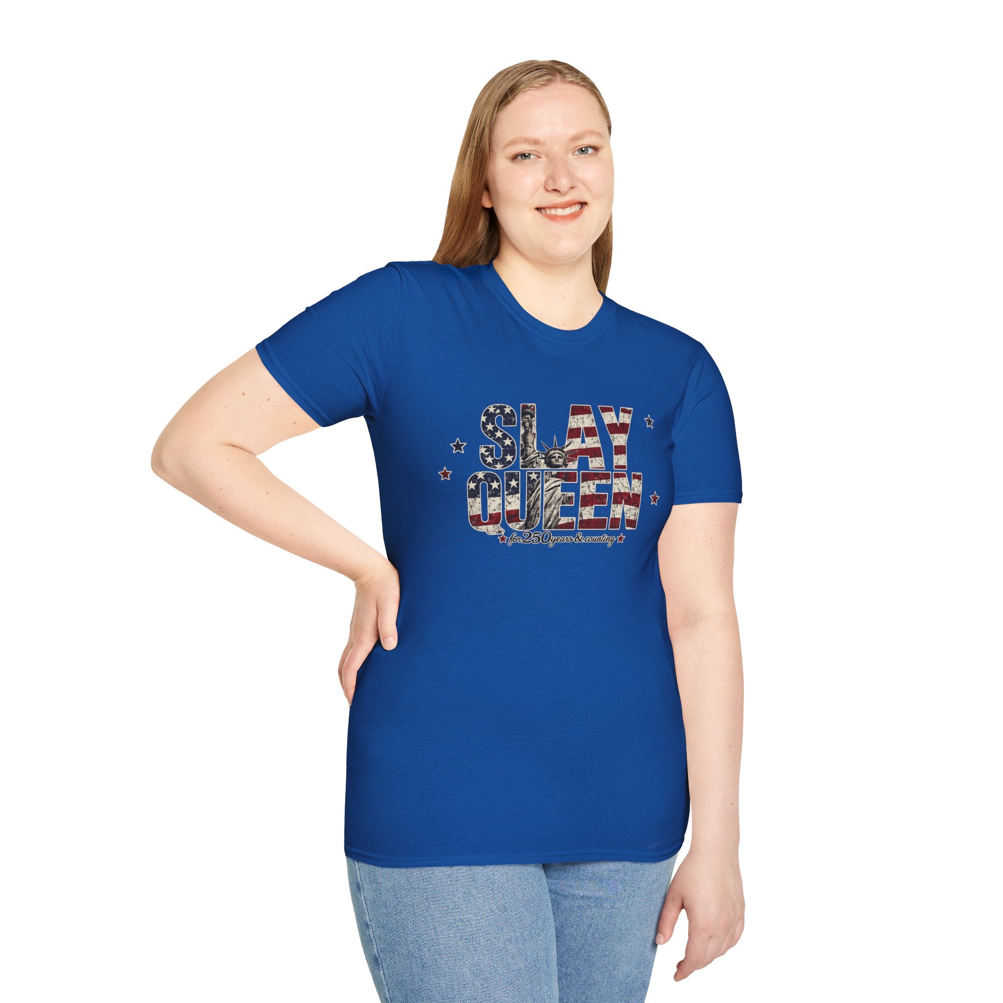 Slay Queen T‑Shirt — American Flag Statue of Liberty Patriotic Graphic Tee