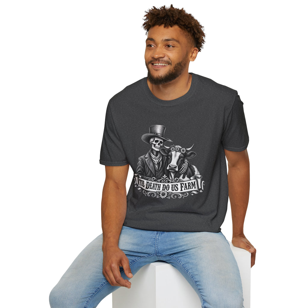 Til Death Do Us Farm – Skeleton & Cow Funny Farm Tee 💀🐄
