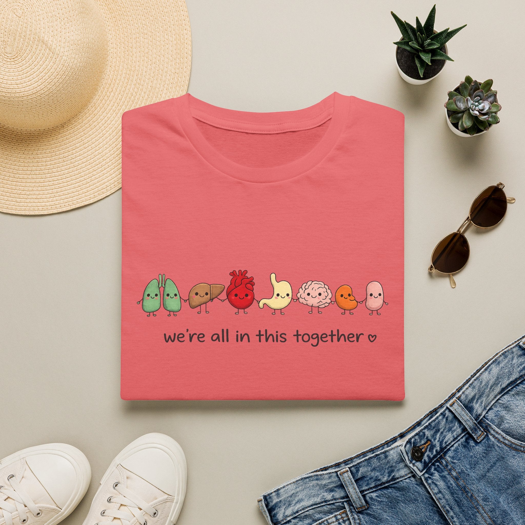 We're All in This Together Cute Organ Organs T-Shirt HEATHER COLORS