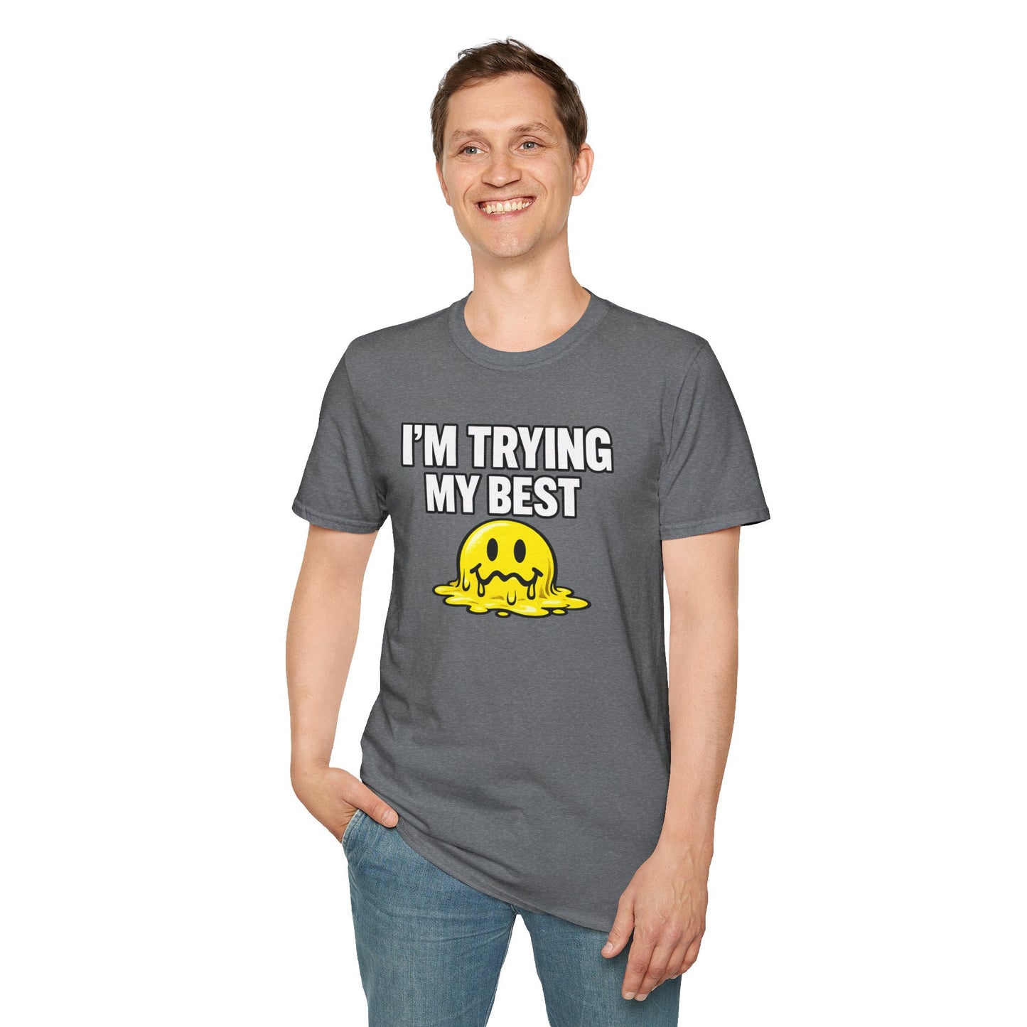 I’m Trying My Best T‑Shirt — Cute Melting Emoji Graphic Tee