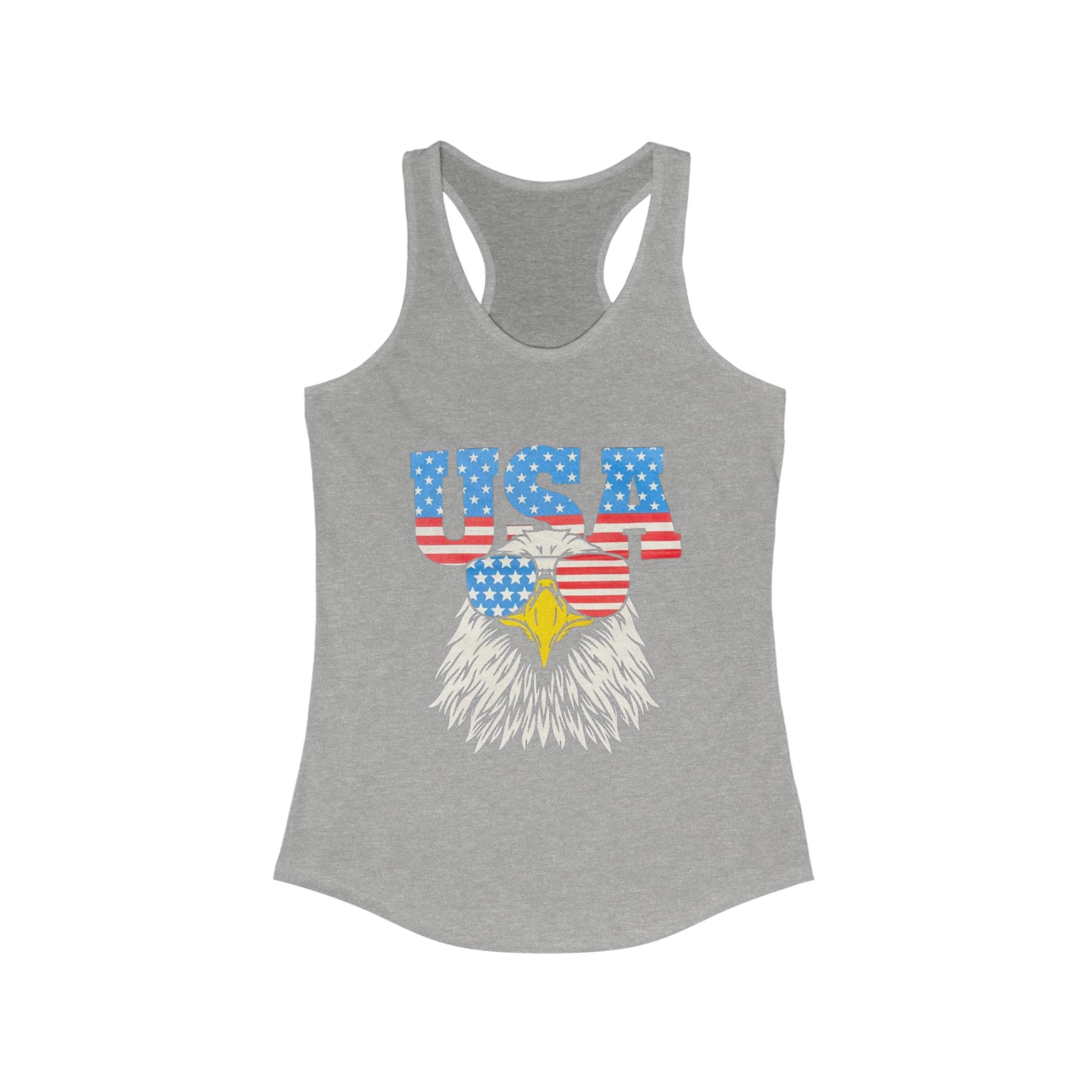 Patriotic Women's Racerback Tank, USA Eagle Graphic Tank Top, 4th of July Shirt, Summer Workout Top, Memorial Day Apparel