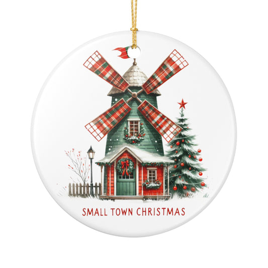 Small Town Christmas Ceramic Ornament — Windmill Holiday Decoration