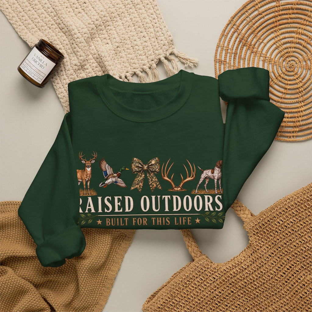 Raised Outdoors Crewneck Sweatshirt — Hunting & Nature Lovers Graphic