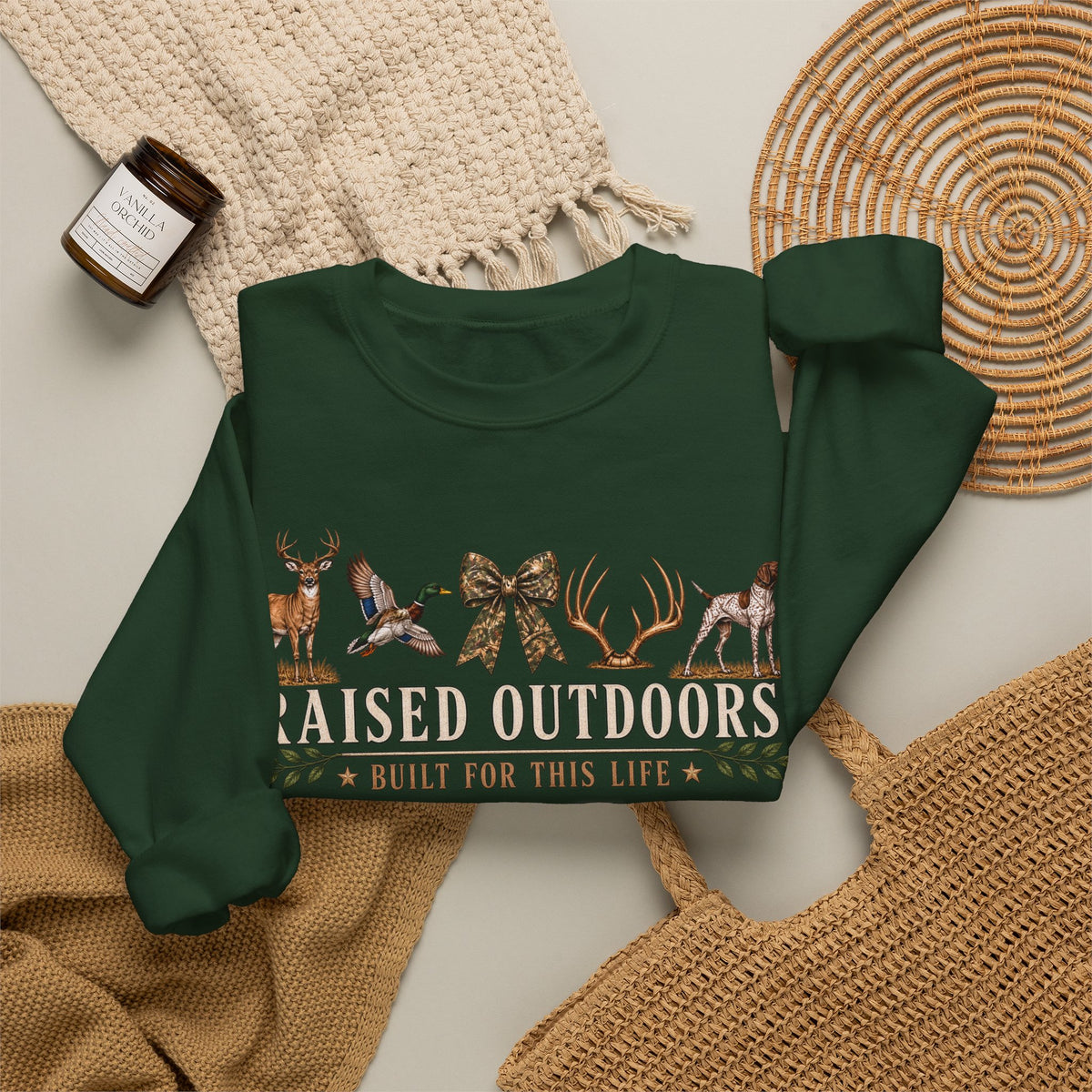 Raised Outdoors Crewneck Sweatshirt — Hunting & Nature Lovers Graphic