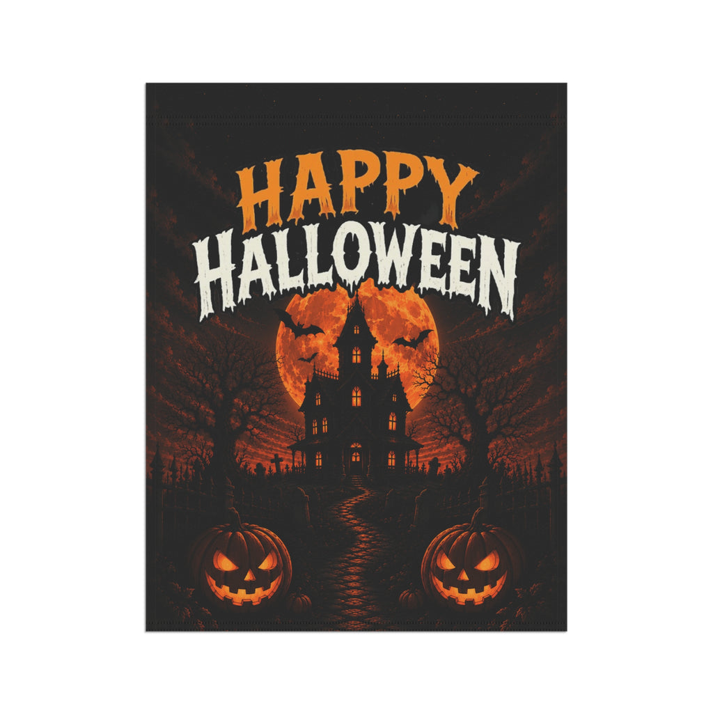 Happy Halloween Garden Flag - Haunted House Pumpkin Yard Banner