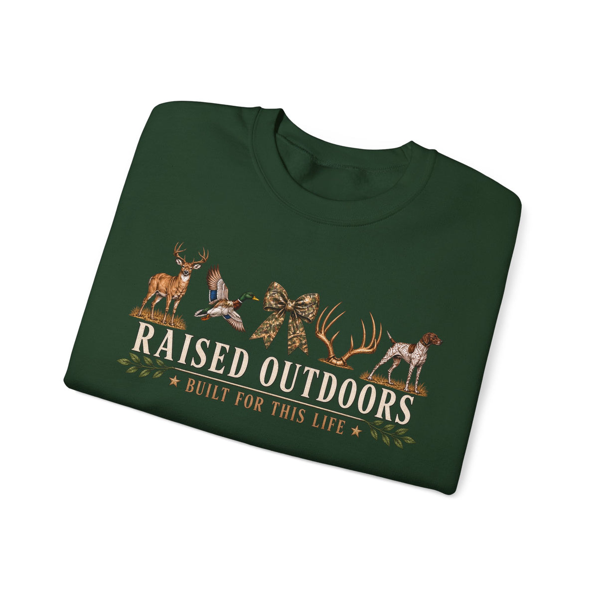 Raised Outdoors Crewneck Sweatshirt — Hunting & Nature Lovers Graphic
