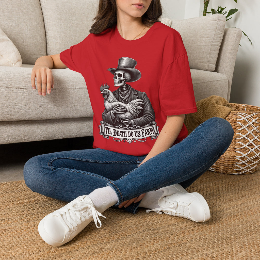 Til Death Do Us Farm – Skeleton & Chicken Funny Farm Tee 💀🐓