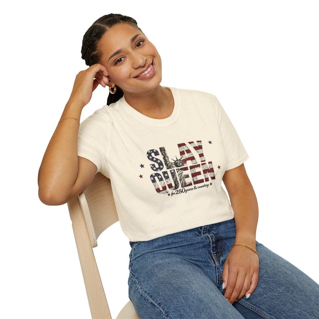Slay Queen T‑Shirt — American Flag Statue of Liberty Patriotic Graphic Tee