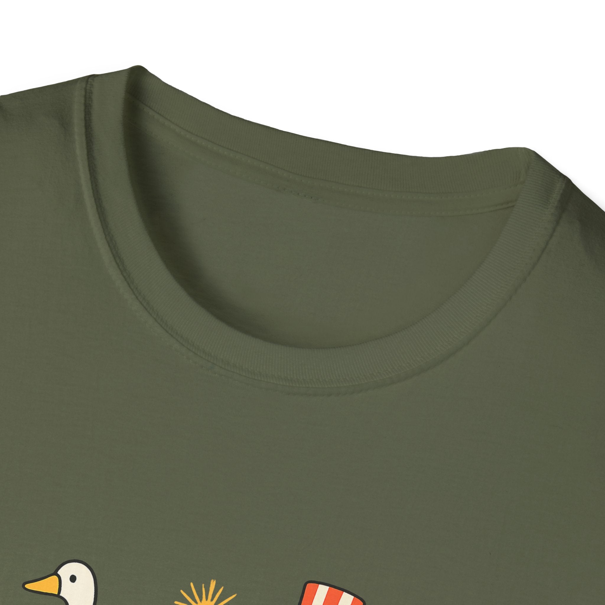 Americas 250th Patriotic Goose Parade T-Shirt — USA Hot Dog, Soldier & Statue of Liberty Graphic