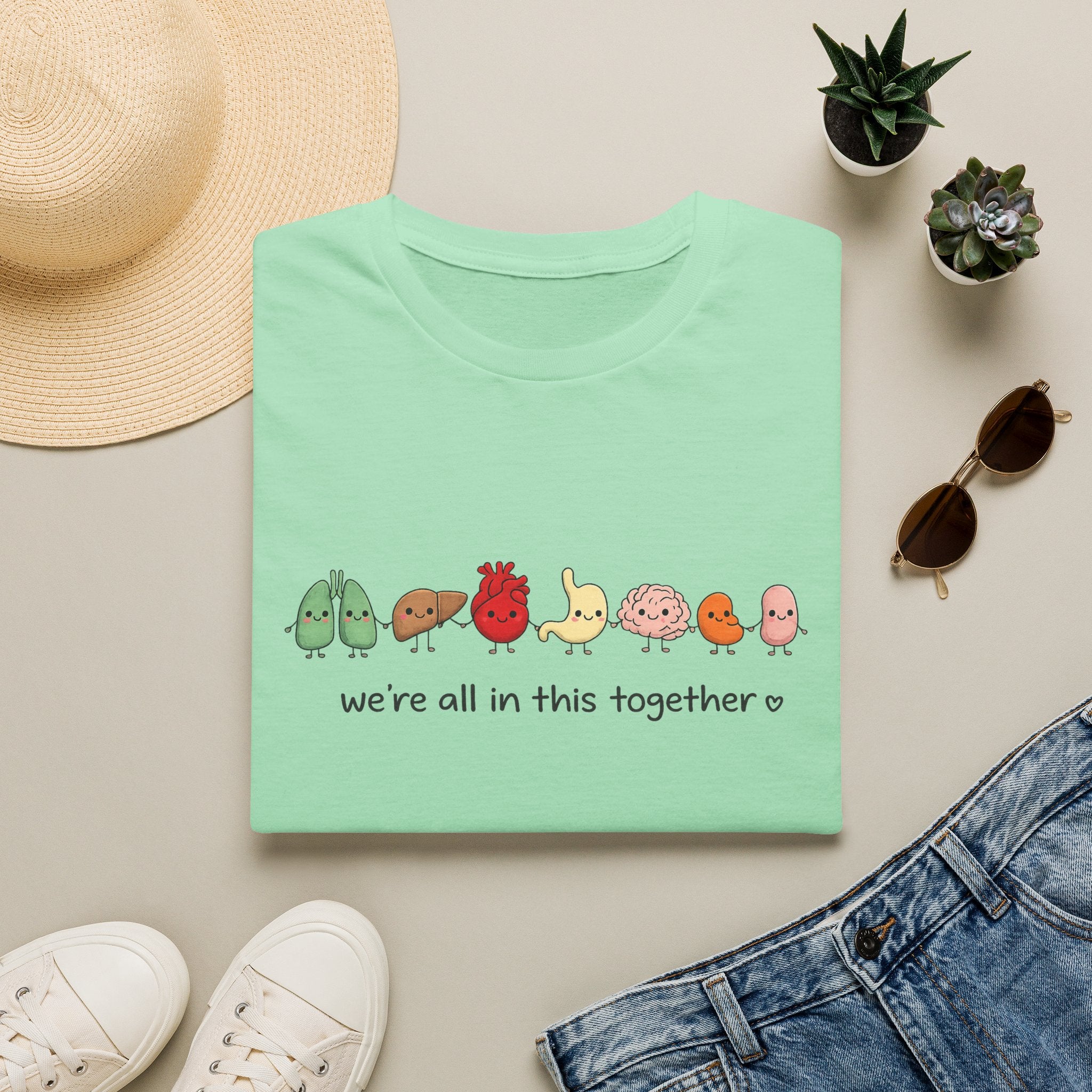We're All in This Together Cute Organ Organs T-Shirt HEATHER COLORS