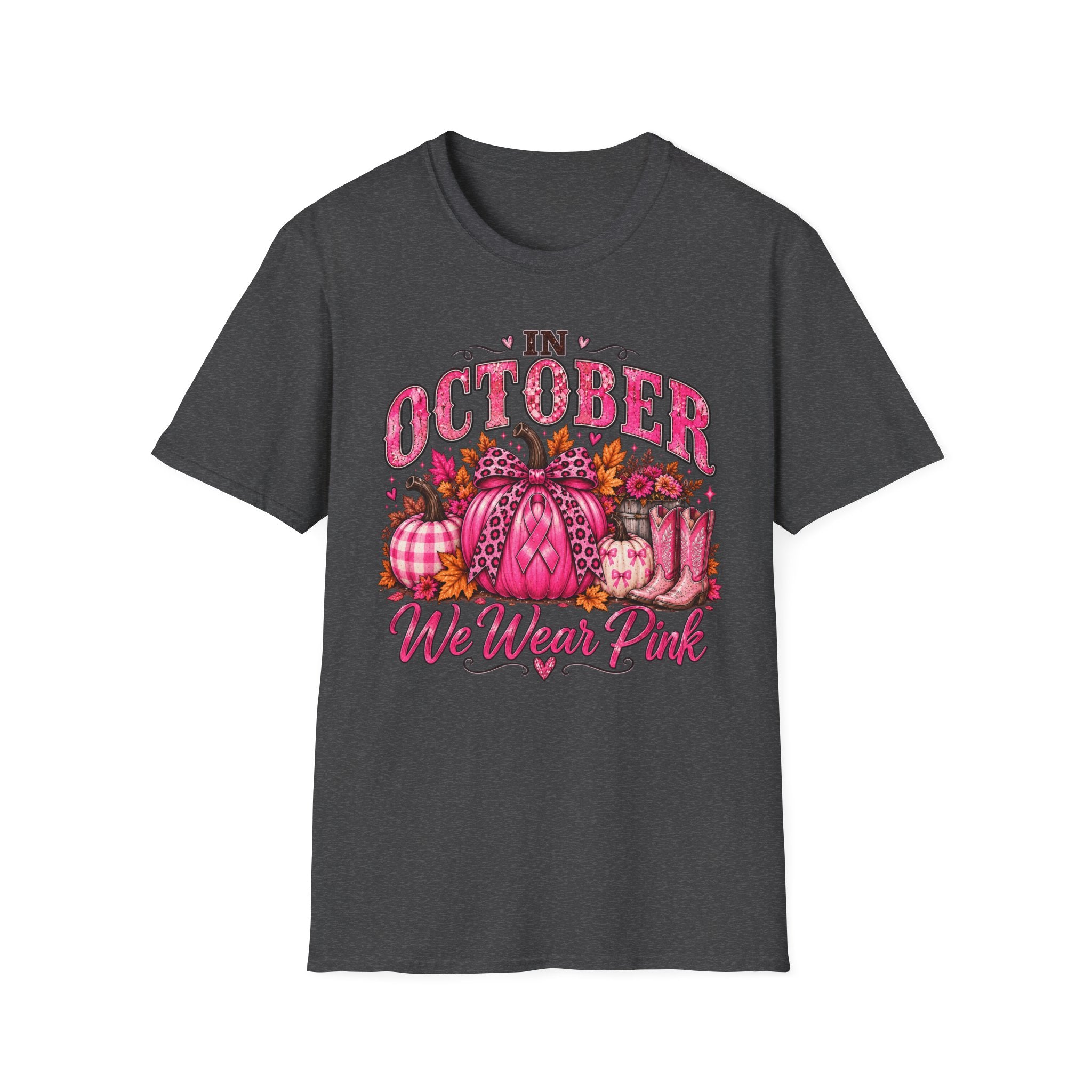 In October We Wear Pink Breast Cancer Awareness Fall T-Shirt 🎀🎃