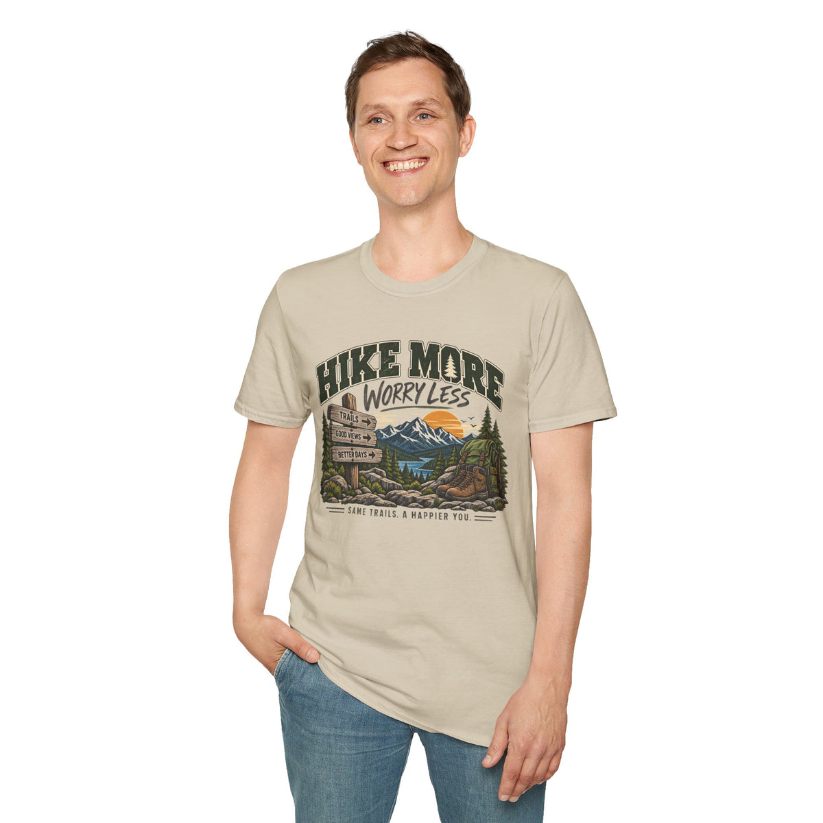 Hike More, Worry Less – Vintage Hiking & Outdoor Graphic Tee