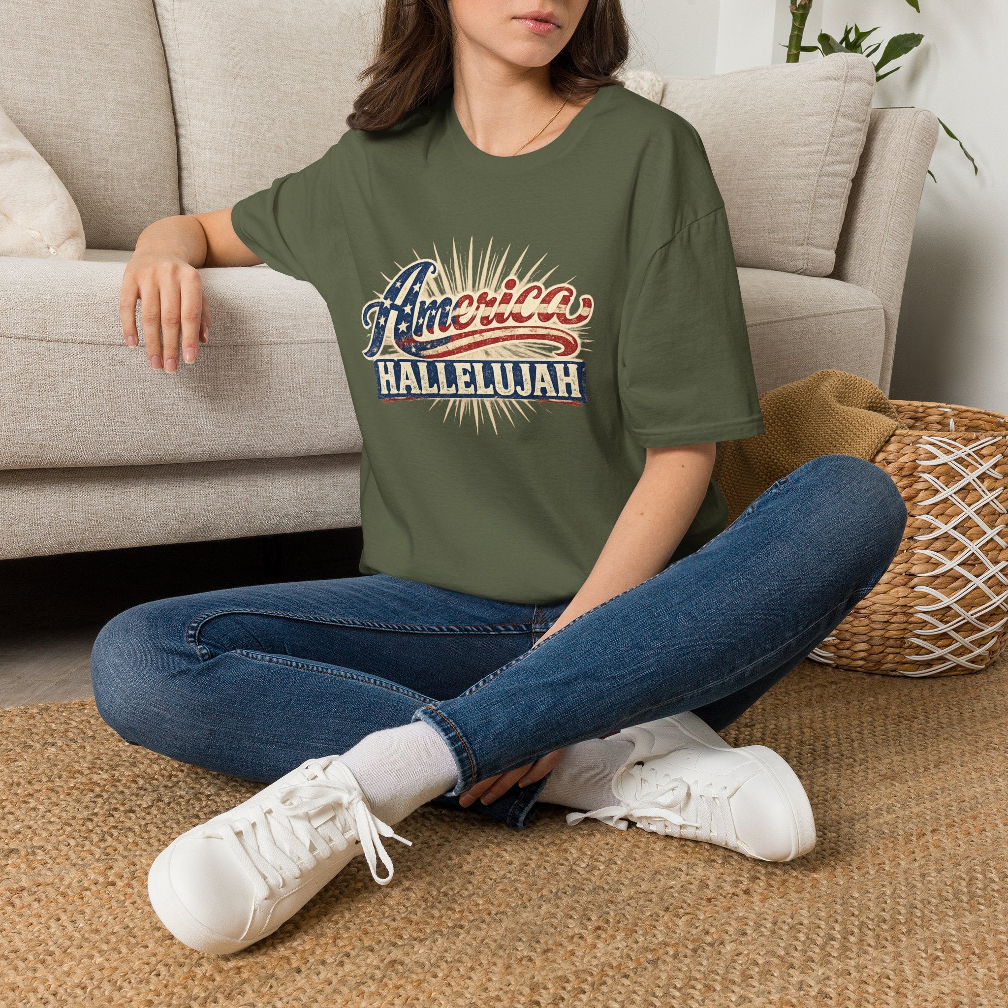 America Hallelujah T-Shirt — Patriotic USA Flag Retro Tee