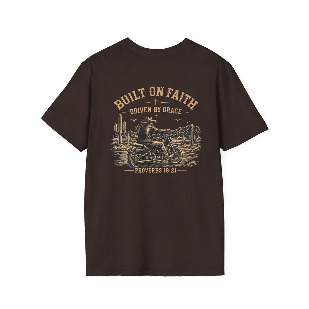 Built on Faith, Driven by Grace – Western Motorcycle Christian Graphic Tee