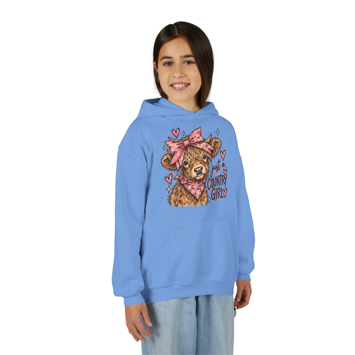 Just a Country Girl Highland Cow Kids Hoodie