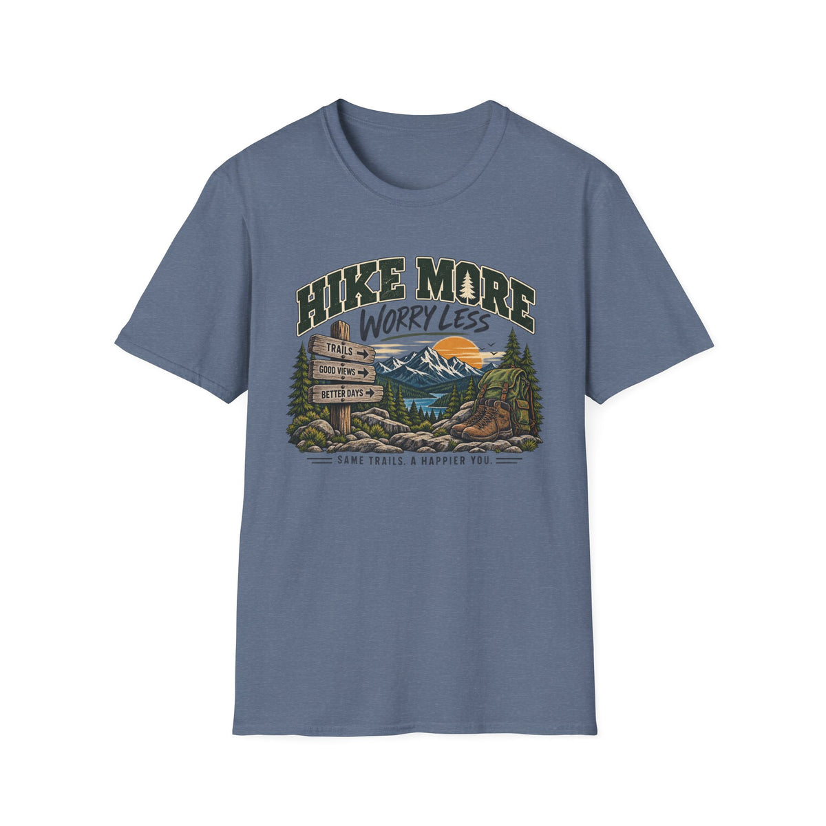 Hike More, Worry Less – Vintage Hiking & Outdoor Graphic Tee