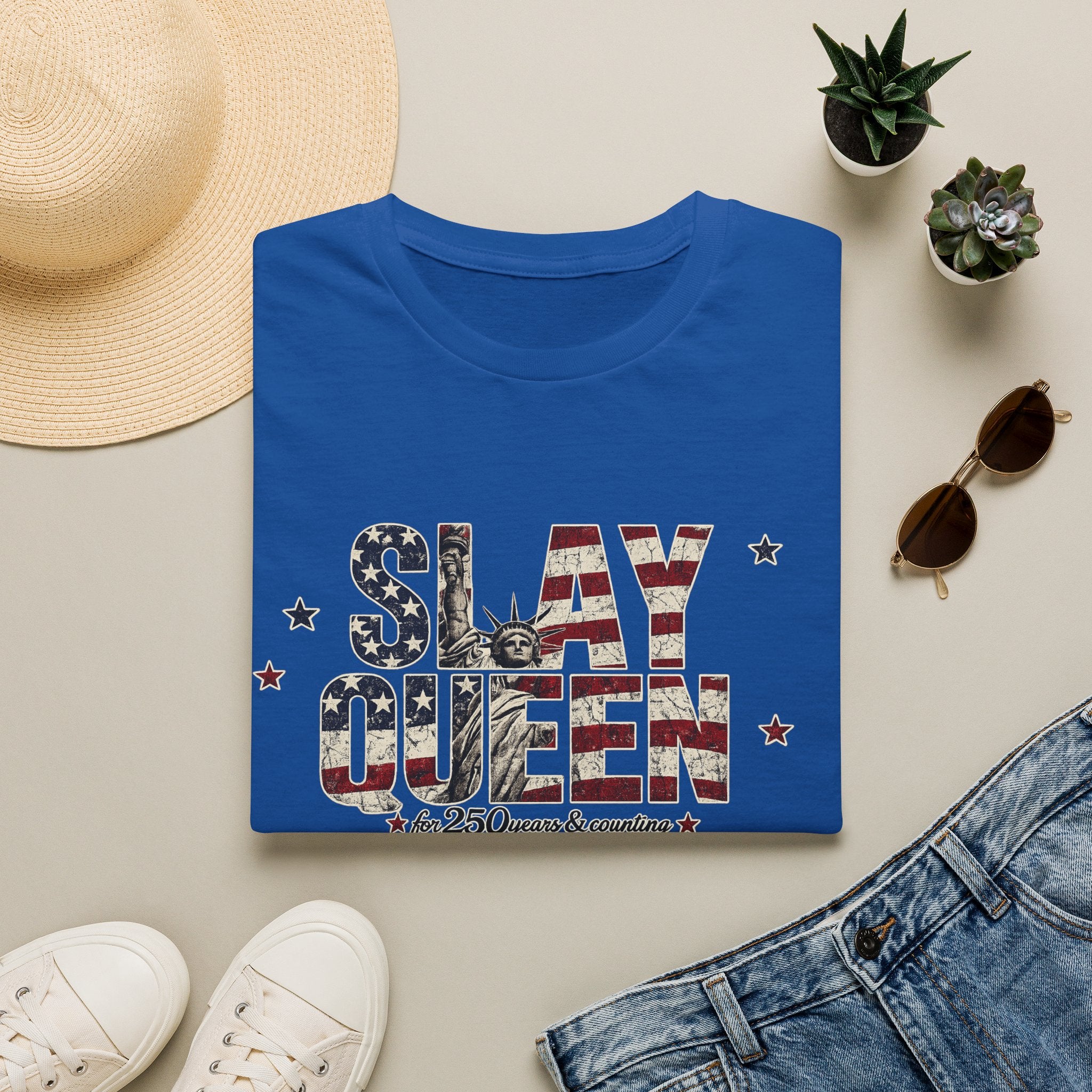 Slay Queen T‑Shirt — American Flag Statue of Liberty Patriotic Graphic Tee