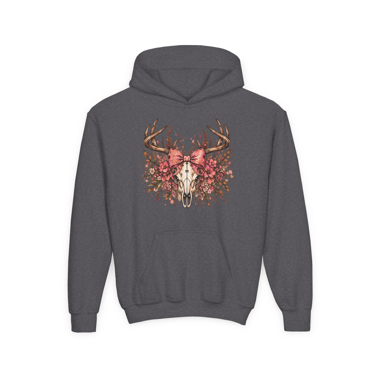 Wildflower Deer Skull Antlers Youth Hoodie